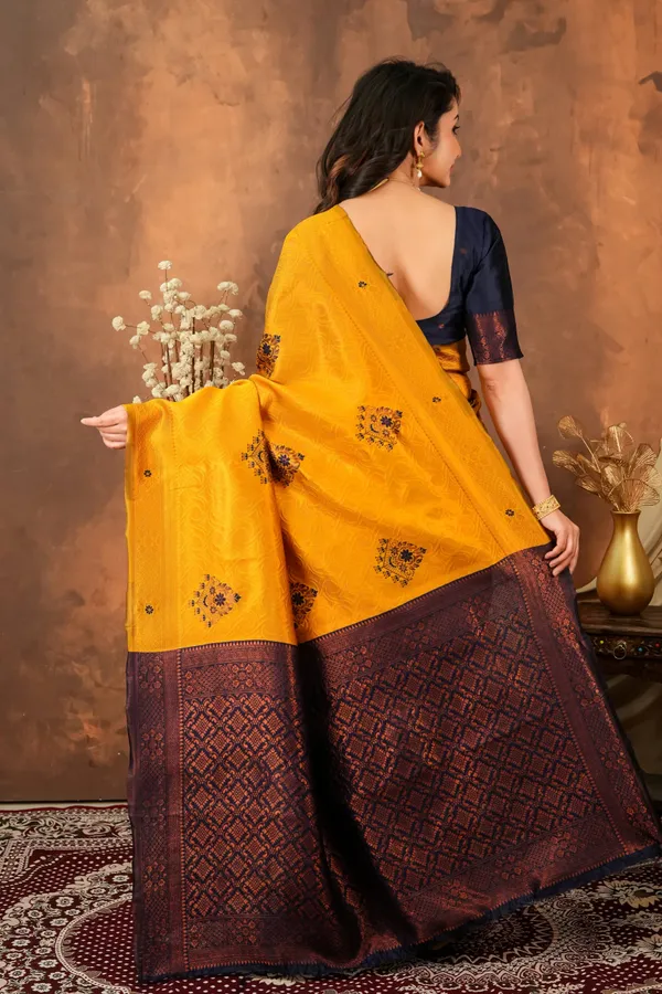Mustard_Gold_Navy_Blue_Floral_Motifs_Jacquard_Silk_Saree_Default_Title