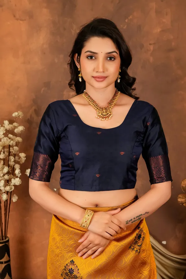 Mustard_Gold_Navy_Blue_Floral_Motifs_Jacquard_Silk_Saree_Default_Title