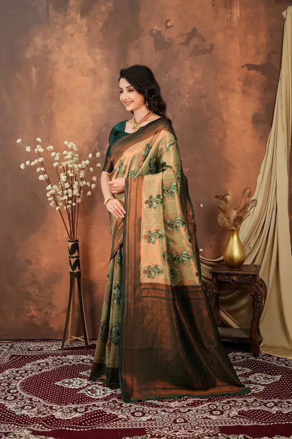 Antique_Gold_Forest_Green_Jacquard_Silk_Saree_With_Traditional_Motifs_Default_Title