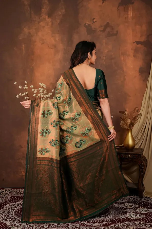 Antique_Gold_Forest_Green_Jacquard_Silk_Saree_With_Traditional_Motifs_Default_Title