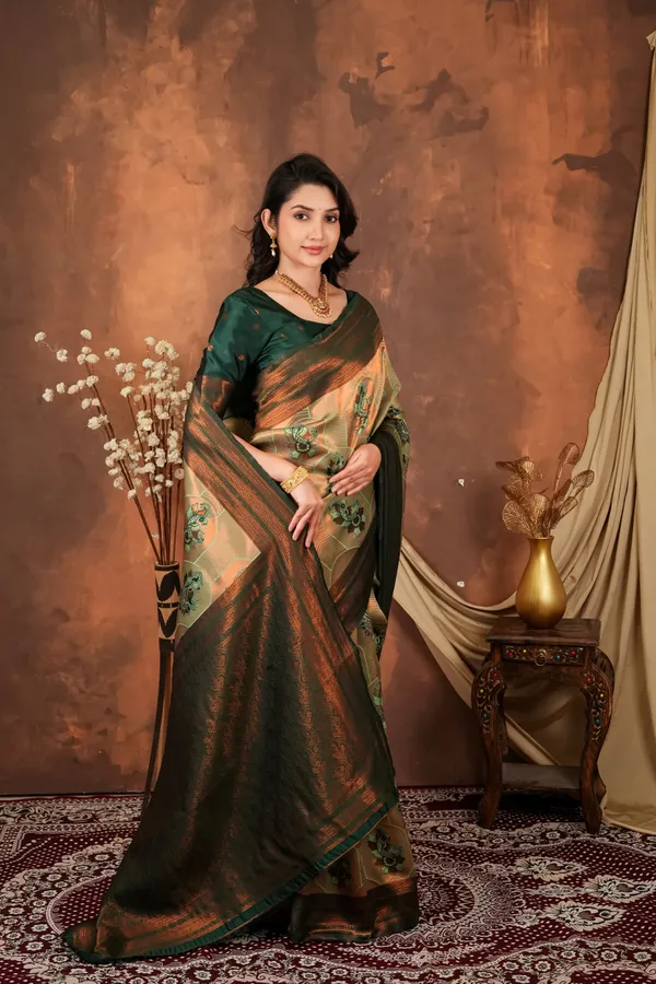 Antique_Gold_Forest_Green_Jacquard_Silk_Saree_With_Traditional_Motifs_Default_Title