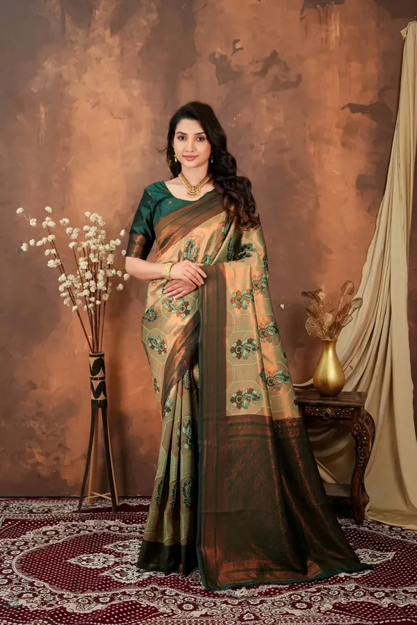 Antique_Gold_Forest_Green_Jacquard_Silk_Saree_With_Traditional_Motifs_Default_Title