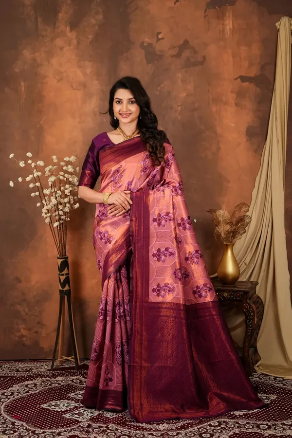 Wine_Purple_Peach_Jacquard_Silk_Saree_With_Traditional_Motifs_Default_Title