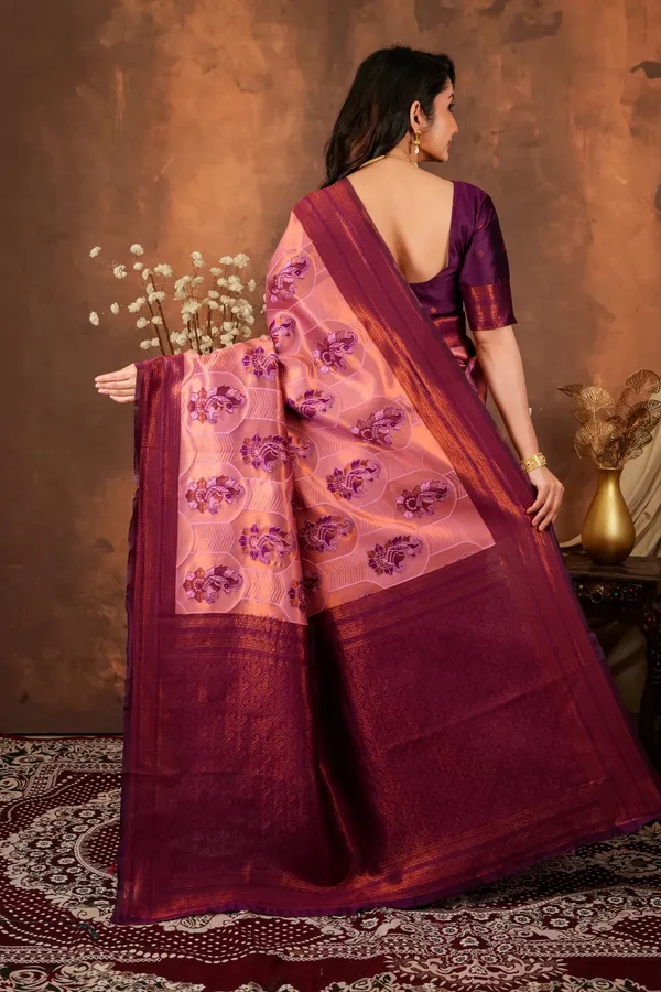 Wine_Purple_Peach_Jacquard_Silk_Saree_With_Traditional_Motifs_Default_Title