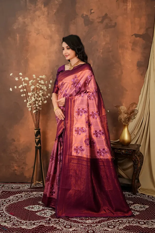 Wine_Purple_Peach_Jacquard_Silk_Saree_With_Traditional_Motifs_Default_Title