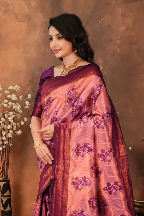 Wine_Purple_Peach_Jacquard_Silk_Saree_With_Traditional_Motifs_Default_Title