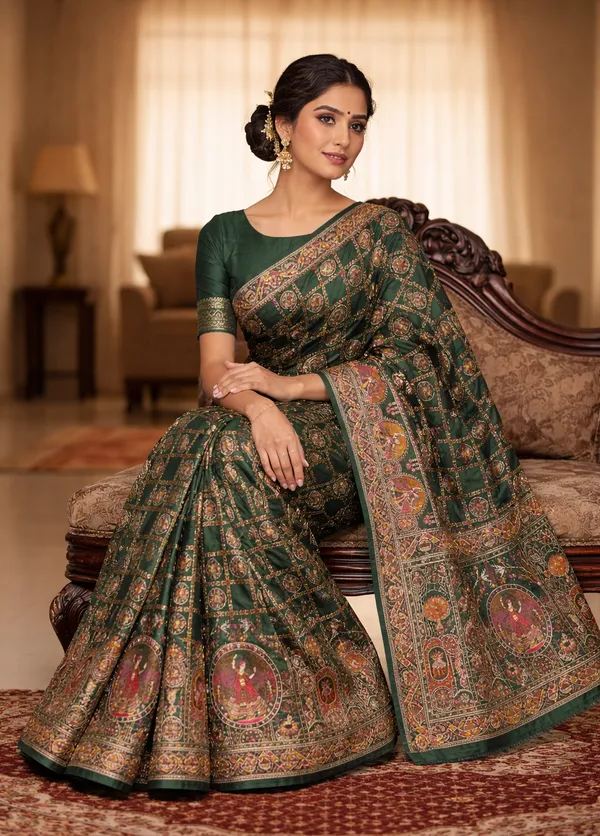 Bottle_Green_Traditional_Pashmina_Saree_Default_Title