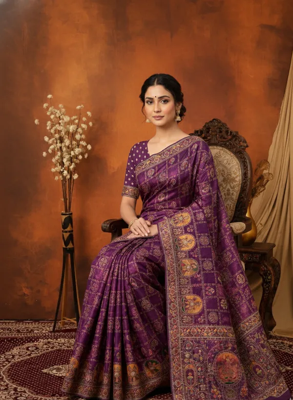 Wine_Traditional_Pashmina_Saree_Default_Title