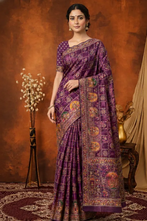 Wine_Traditional_Pashmina_Saree_Default_Title