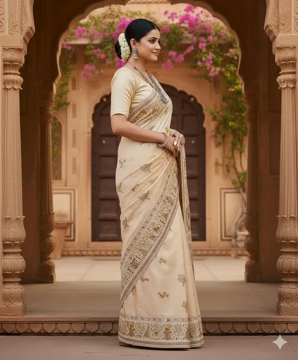 Cream_Pashmina_Saree_With_Traditional_Folk_Border_Default_Title