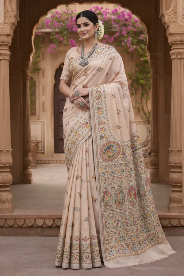 Cream_Pashmina_Saree_With_Traditional_Folk_Border_Default_Title