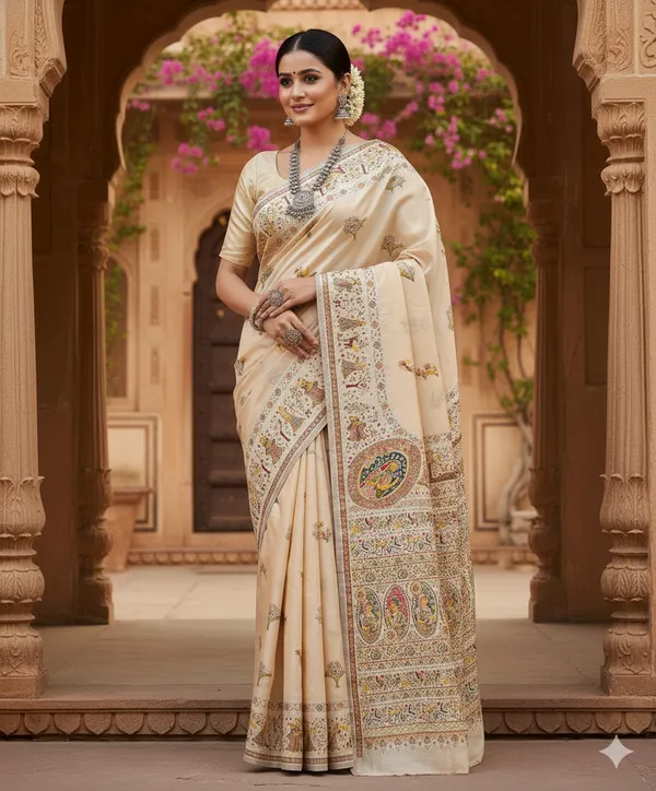 Cream_Pashmina_Saree_With_Traditional_Folk_Border_Default_Title