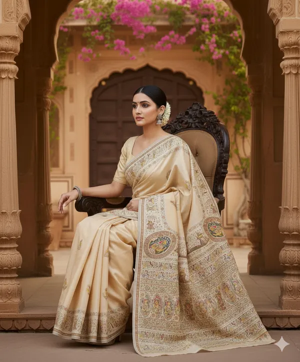 Cream_Pashmina_Saree_With_Traditional_Folk_Border_Default_Title