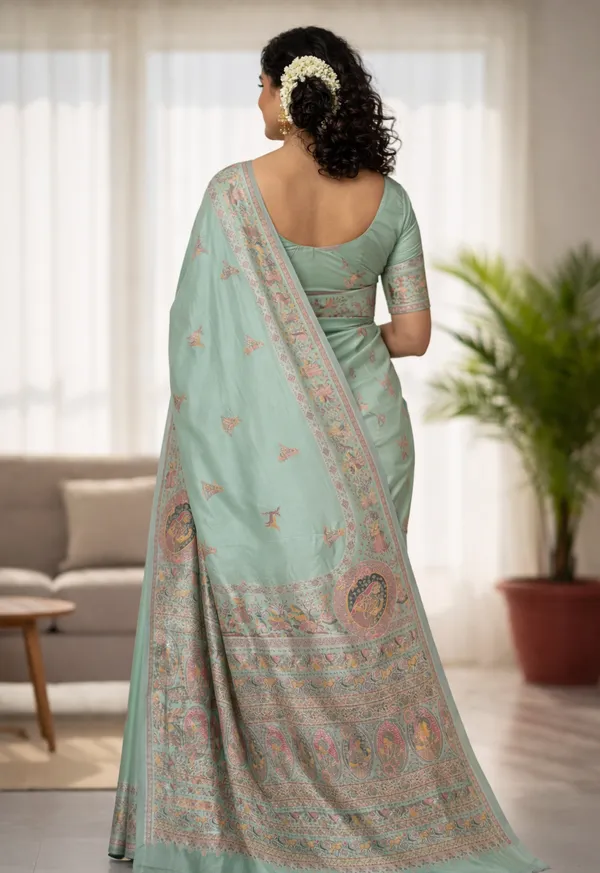 Sea_Green_Pashmina_Saree_With_Traditional_Folk_Border_Default_Title