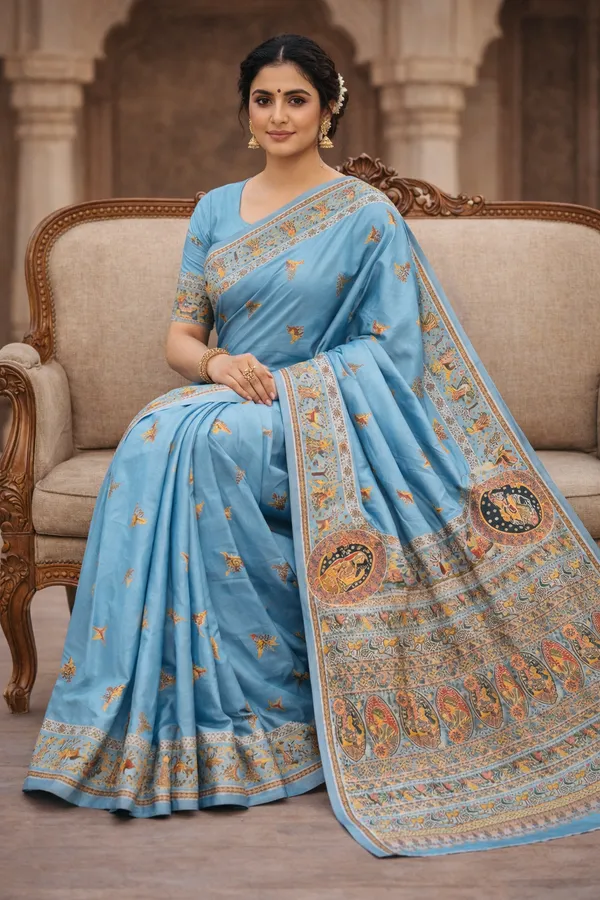 Sky_Blue_Pashmina_Saree_With_Traditional_Folk_Border_Default_Title