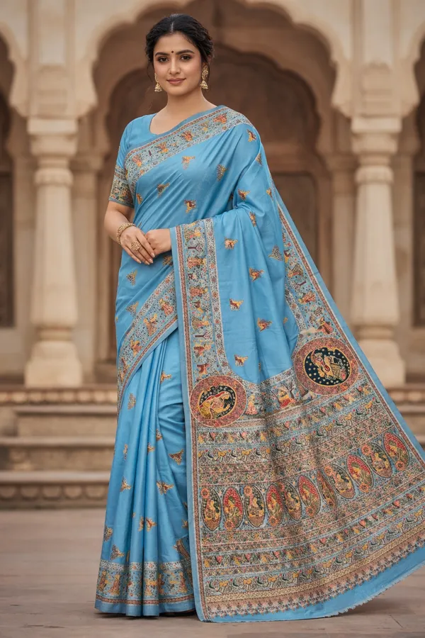 Sky_Blue_Pashmina_Saree_With_Traditional_Folk_Border_Default_Title