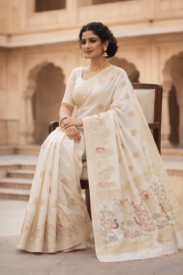 Off_White_Dola_Silk_Saree_With_Peacock_Floral_Designer_Pallu_Default_Title