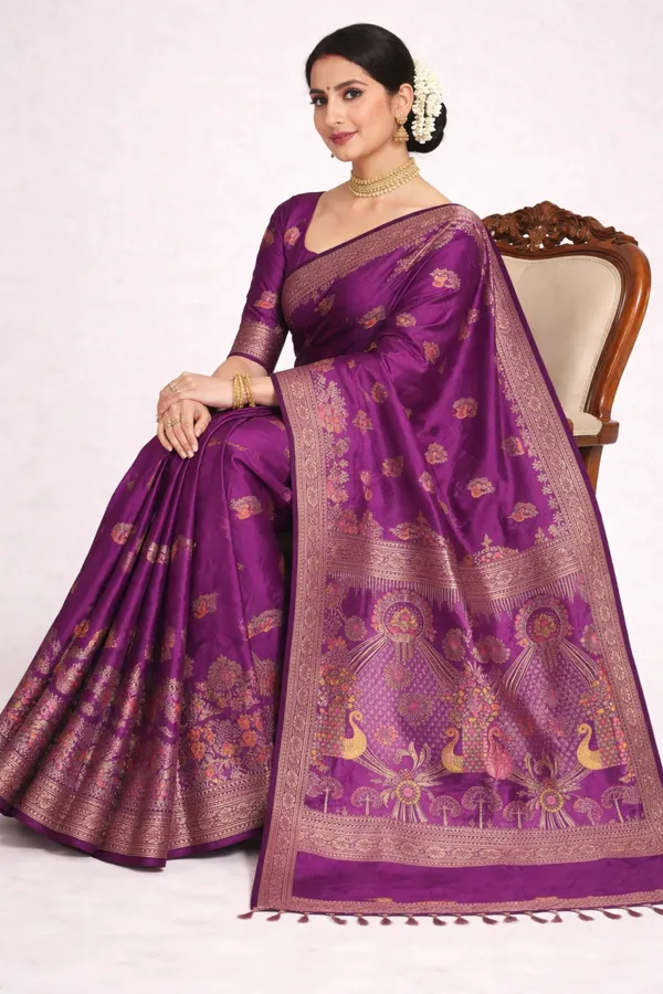Wine_Dola_Silk_Saree_With_Peacock_Floral_Designer_Pallu_Default_Title