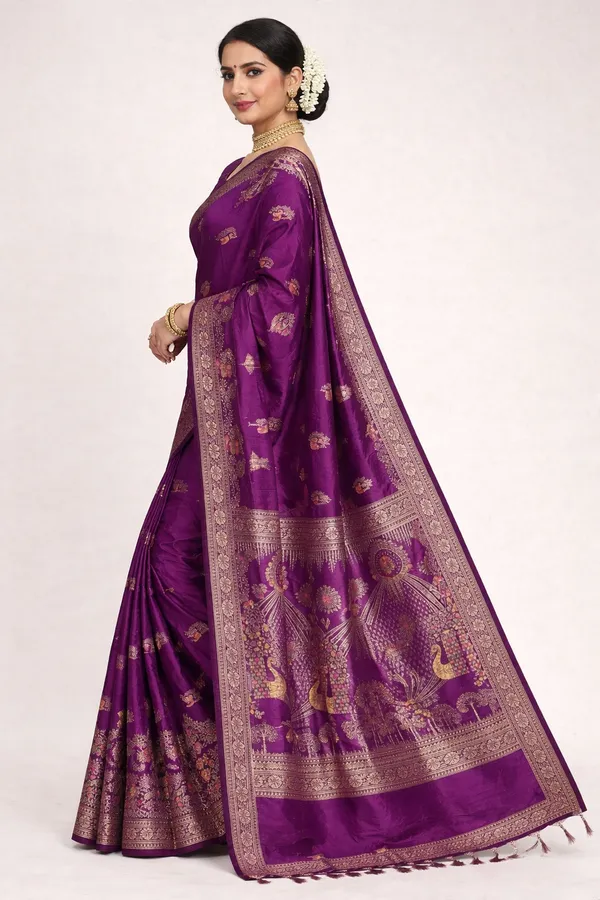Wine_Dola_Silk_Saree_With_Peacock_Floral_Designer_Pallu_Default_Title