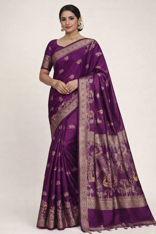 Wine_Dola_Silk_Saree_With_Peacock_Floral_Designer_Pallu_Default_Title
