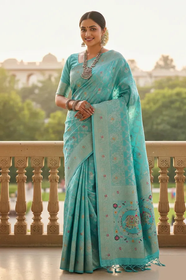 Royal_Turquoise_Dola_Silk_Saree_With_Traditional_Elephant_Woven_Pallu_Default_Title