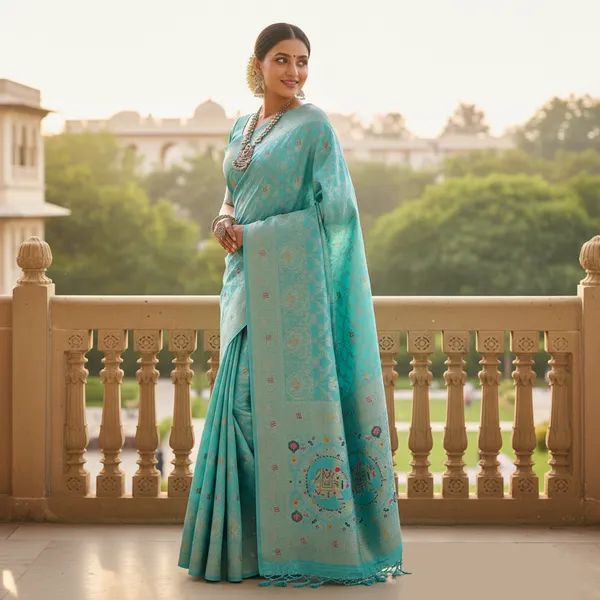 Royal_Turquoise_Dola_Silk_Saree_With_Traditional_Elephant_Woven_Pallu_Default_Title