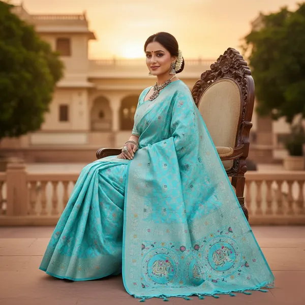 Royal_Turquoise_Dola_Silk_Saree_With_Traditional_Elephant_Woven_Pallu_Default_Title