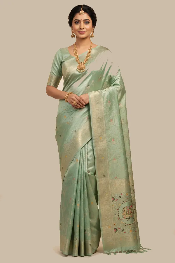 Elegant_Pastel_Mint_Green_Dola_Silk_Saree_With_Royal_Elephant_Floral_Border_Default_Title