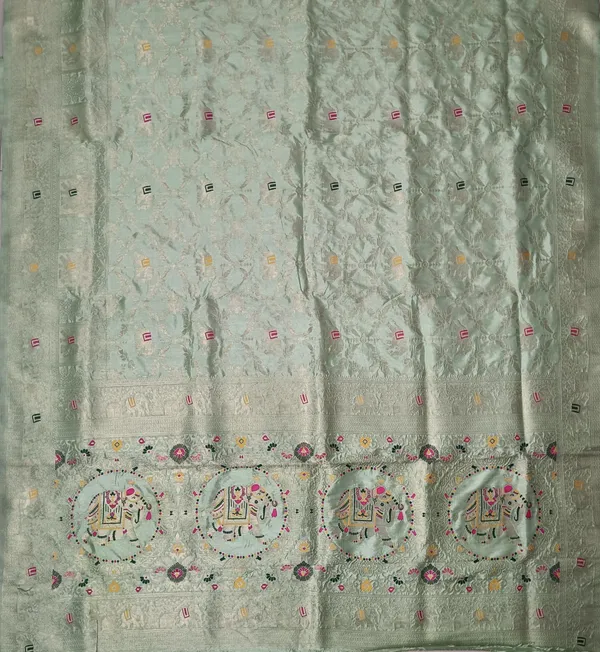 Elegant_Pastel_Mint_Green_Dola_Silk_Saree_With_Royal_Elephant_Floral_Border_Default_Title