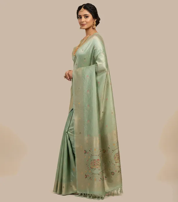 Elegant_Pastel_Mint_Green_Dola_Silk_Saree_With_Royal_Elephant_Floral_Border_Default_Title