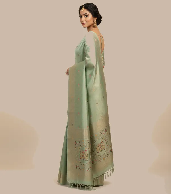 Elegant_Pastel_Mint_Green_Dola_Silk_Saree_With_Royal_Elephant_Floral_Border_Default_Title