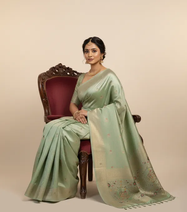 Elegant_Pastel_Mint_Green_Dola_Silk_Saree_With_Royal_Elephant_Floral_Border_Default_Title