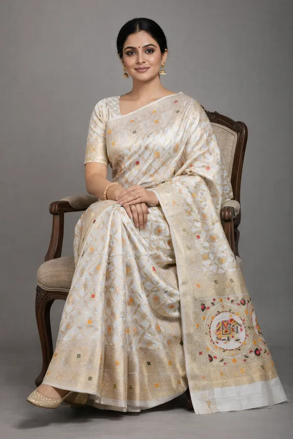 Off_White_Dola_Silk_Saree_With_Royal_Elephant_Zari_Woven_Border_Default_Title