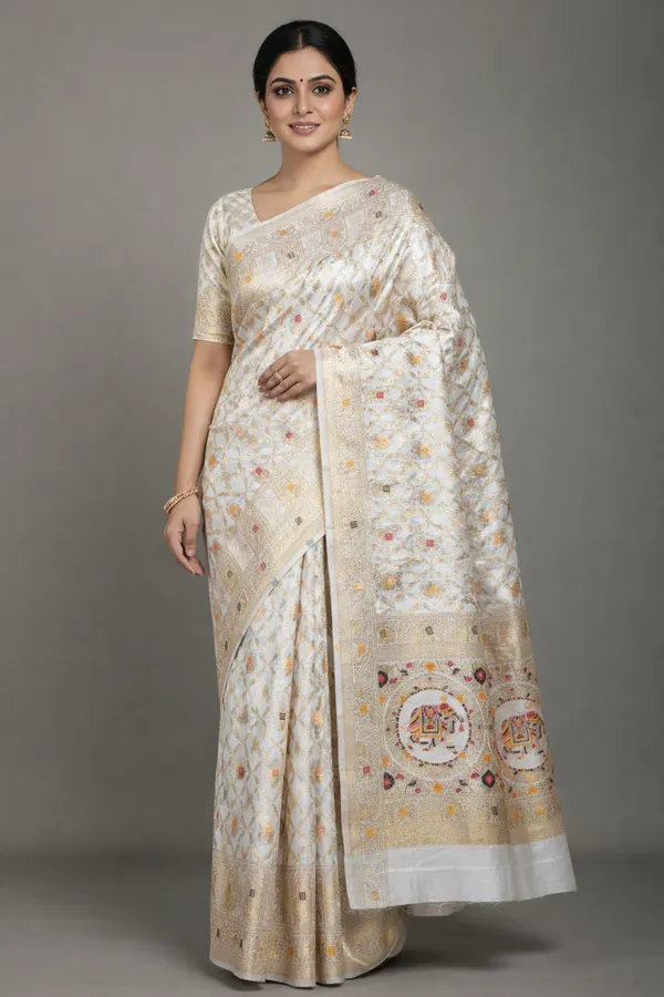 Off_White_Dola_Silk_Saree_With_Royal_Elephant_Zari_Woven_Border_Default_Title