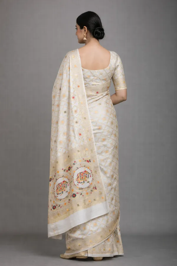 Off_White_Dola_Silk_Saree_With_Royal_Elephant_Zari_Woven_Border_Default_Title