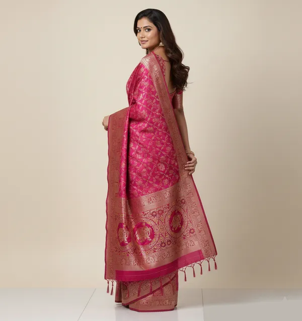 Royal_Rani_Pink_Dola_Silk_Saree_With_Traditional_Elephant_Floral_Border_Default_Title