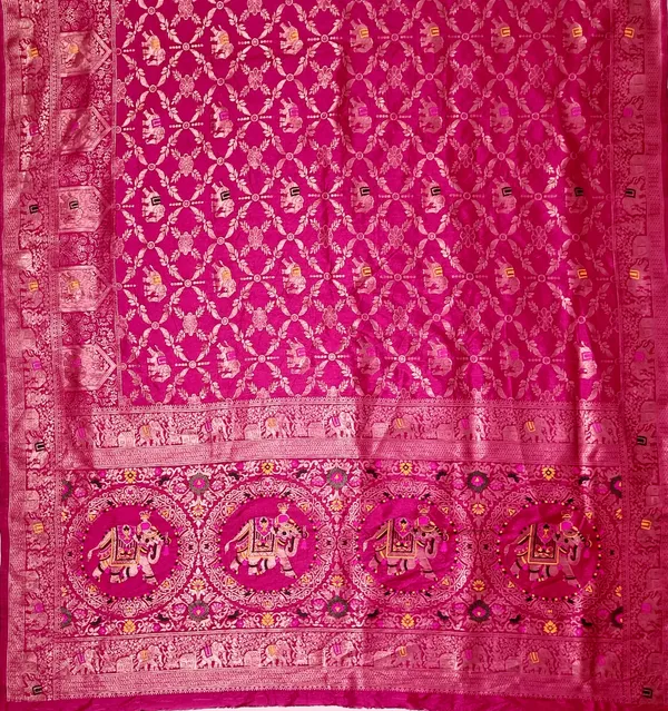 Royal_Rani_Pink_Dola_Silk_Saree_With_Traditional_Elephant_Floral_Border_Default_Title
