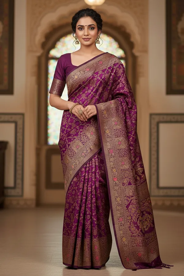 Royal_Plum_Purple_Dola_Silk_Saree_With_Elephant_Floral_Zari_Border_Default_Title