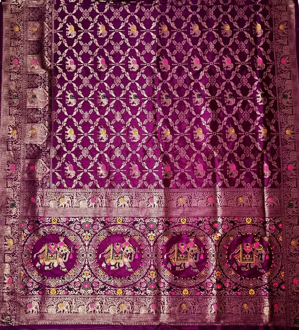 Royal_Plum_Purple_Dola_Silk_Saree_With_Elephant_Floral_Zari_Border_Default_Title