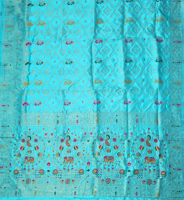 Royal_Turquoise_Blue_Dola_Silk_Saree_With_Peacock_Elephant_Woven_Border_Default_Title