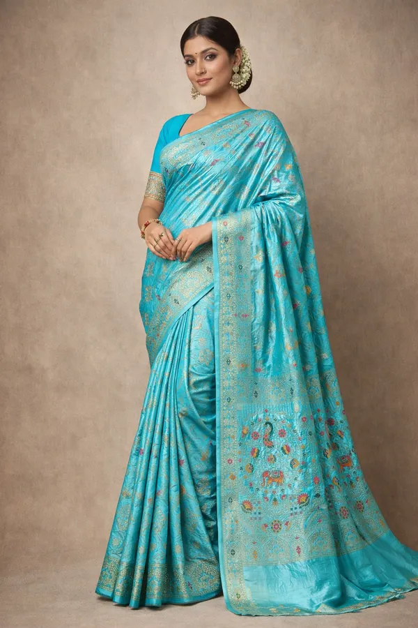 Royal_Turquoise_Blue_Dola_Silk_Saree_With_Peacock_Elephant_Woven_Border_Default_Title
