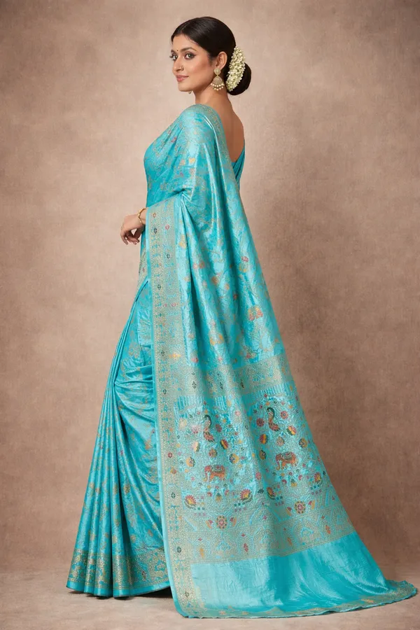 Royal_Turquoise_Blue_Dola_Silk_Saree_With_Peacock_Elephant_Woven_Border_Default_Title
