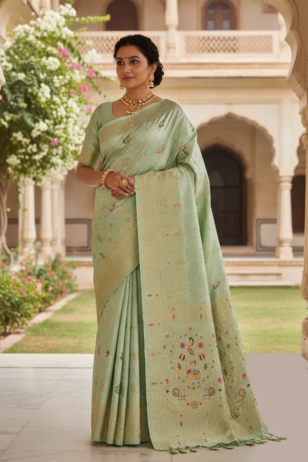 Elegant_Pastel_Pista_Green_Dola_Silk_Saree_With_Peacock_Elephant_Woven_Border_Default_Title