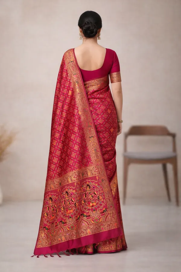 Royal_Rani_Pink_Dola_Silk_Saree_With_Peacock_Elephant_Woven_Border_Default_Title
