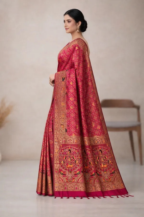 Royal_Rani_Pink_Dola_Silk_Saree_With_Peacock_Elephant_Woven_Border_Default_Title