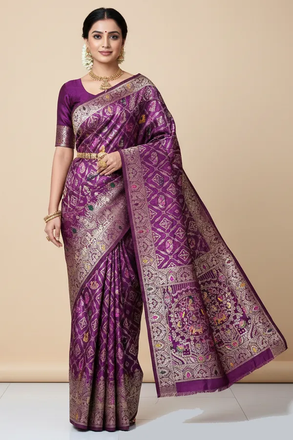 Royal_Wine_Purple_Dola_Silk_Saree_With_Elephant_Floral_Zari_Border_Default_Title