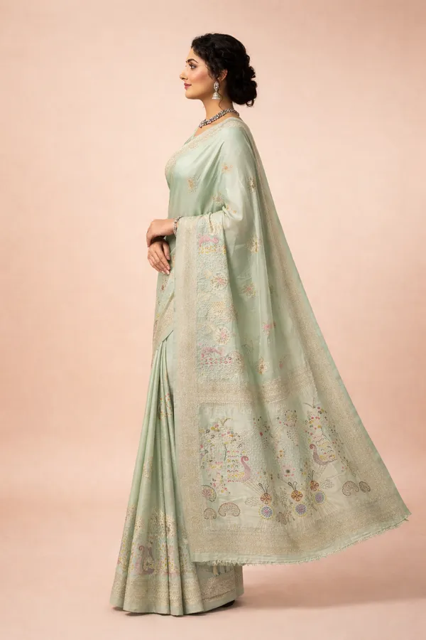 Graceful_Mint_Green_Dola_Silk_Saree_With_Peacock_Garden_Pallu_Zari_Border_Default_Title