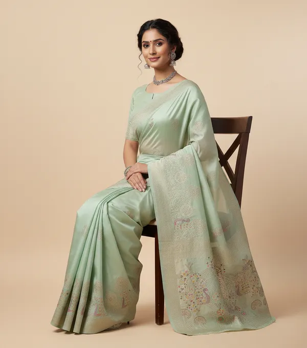 Graceful_Mint_Green_Dola_Silk_Saree_With_Peacock_Garden_Pallu_Zari_Border_Default_Title