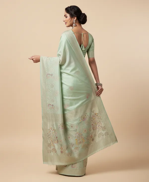 Graceful_Mint_Green_Dola_Silk_Saree_With_Peacock_Garden_Pallu_Zari_Border_Default_Title