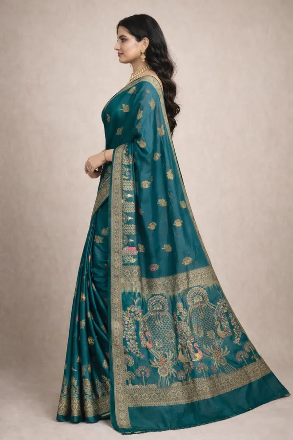 Royal_Bottle_Green_Dola_Silk_Saree_With_Peacock_Garden_Pallu_Antique_Zari_Border_Default_Title